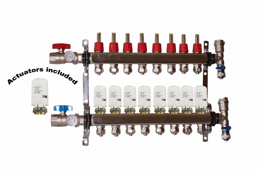 8 - Loop/Port Stainless Steel PEX Manifold Radiant Heating with 4 wires actuator